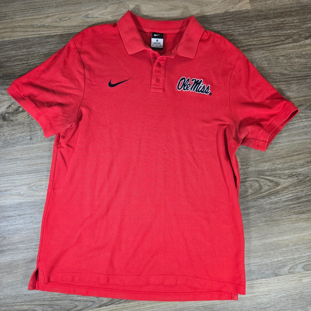 Vintage Y2K Nike Ole Miss Rebels Polo Shirt Mens XL Red NCAA Football SEC Swoosh